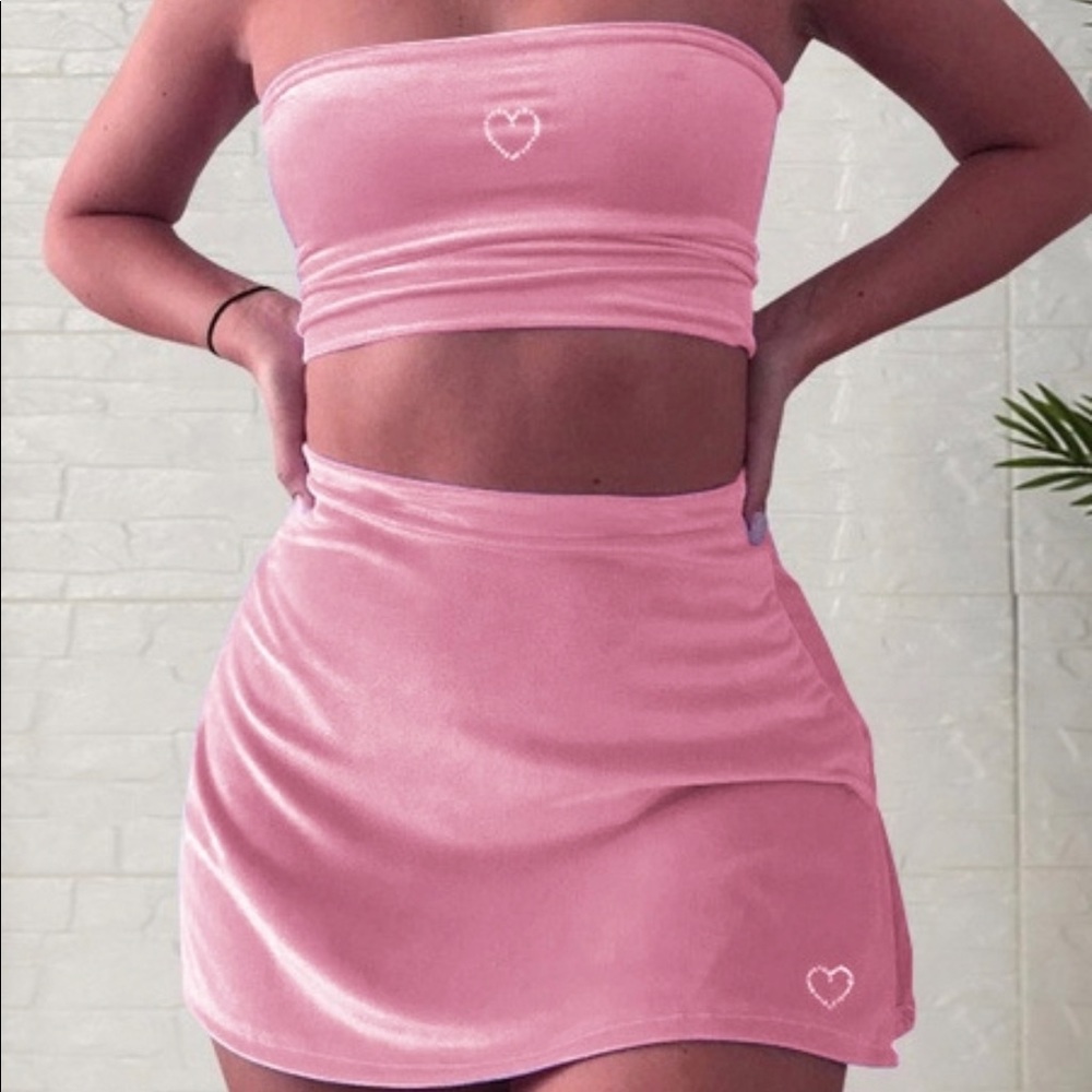 Pink Two Piece Skirt Set